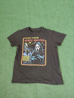 Ghostface "Let's Watch Scary Movies" Scream Horror Black T Shirt Sz Medium